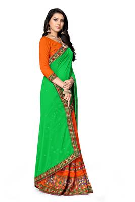 green embroidered georgette saree with blouse 3