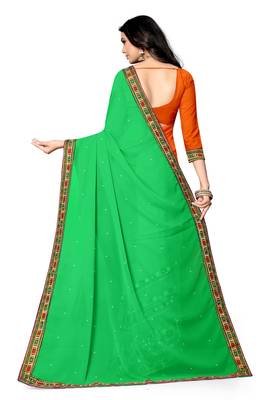 green embroidered georgette saree with blouse 4