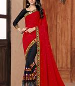 red embroidered georgette saree with blouse