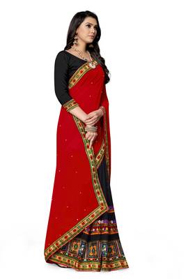 red embroidered georgette saree with blouse 3