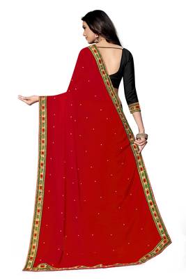 red embroidered georgette saree with blouse 4