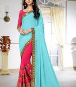 blue embroidered georgette saree with blouse