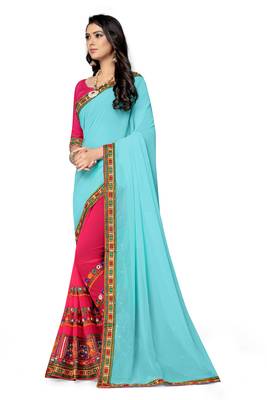 blue embroidered georgette saree with blouse 2