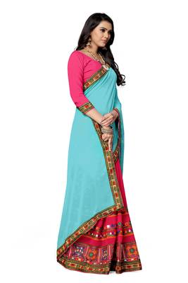 blue embroidered georgette saree with blouse 3
