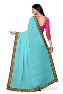 blue embroidered georgette saree with blouse 4