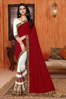 maroon embroidered georgette saree with blouse 1