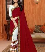 maroon embroidered georgette saree with blouse