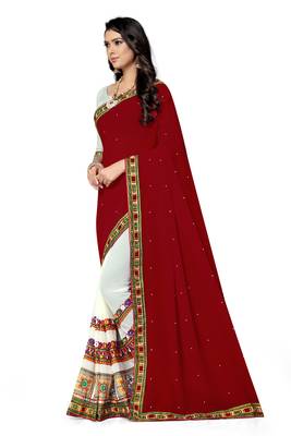 maroon embroidered georgette saree with blouse 2