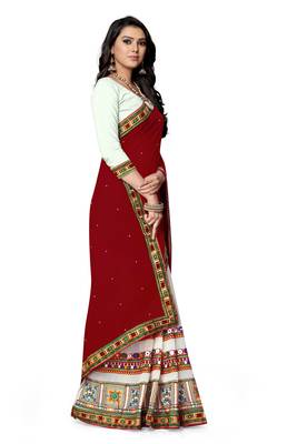 maroon embroidered georgette saree with blouse 3