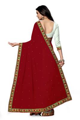 maroon embroidered georgette saree with blouse 4
