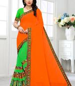 orange embroidered georgette saree with blouse