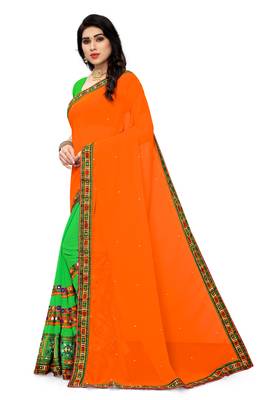 orange embroidered georgette saree with blouse 2