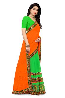 orange embroidered georgette saree with blouse 3