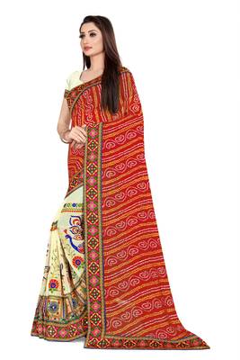 red embroidered georgette saree with blouse 2