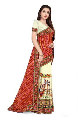 red embroidered georgette saree with blouse 3