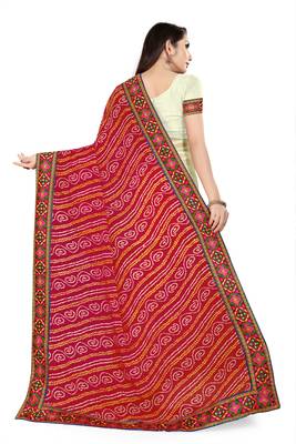 red embroidered georgette saree with blouse 4