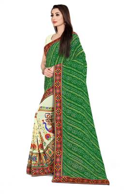 green embroidered georgette saree with blouse 2