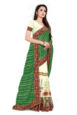 green embroidered georgette saree with blouse 3