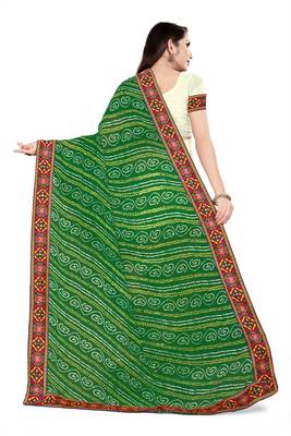 green embroidered georgette saree with blouse 4
