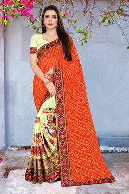orange embroidered georgette saree with blouse 1