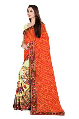 orange embroidered georgette saree with blouse 2