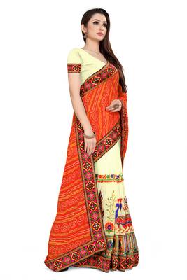 orange embroidered georgette saree with blouse 3