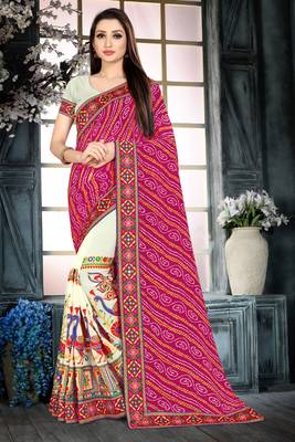 pink embroidered georgette saree with blouse 1