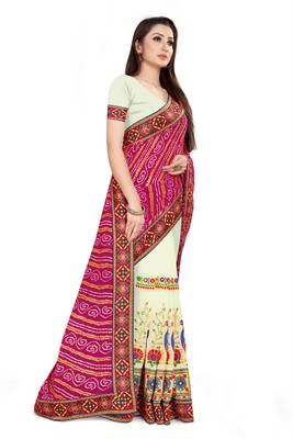 pink embroidered georgette saree with blouse 3