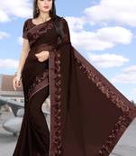 brown embroidered georgette saree with blouse