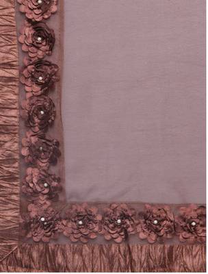 brown embroidered georgette saree with blouse 4
