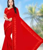 red embroidered georgette saree with blouse