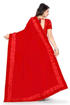 red embroidered georgette saree with blouse 3