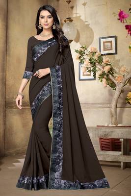 grey embroidered georgette saree with blouse 1