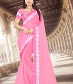 pink embroidered georgette saree with blouse
