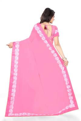 pink embroidered georgette saree with blouse 3