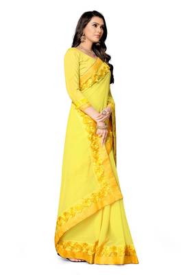 yellow embroidered georgette saree with blouse 3