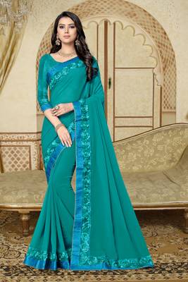 blue embroidered georgette saree with blouse 1