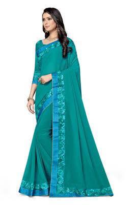 blue embroidered georgette saree with blouse 2