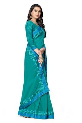 blue embroidered georgette saree with blouse 3