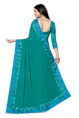 blue embroidered georgette saree with blouse 4