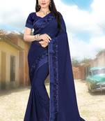 blue embroidered georgette saree with blouse