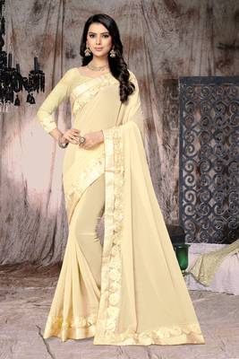 beige embroidered georgette saree with blouse 1