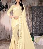 beige embroidered georgette saree with blouse