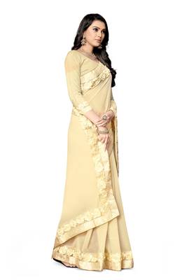 beige embroidered georgette saree with blouse 3