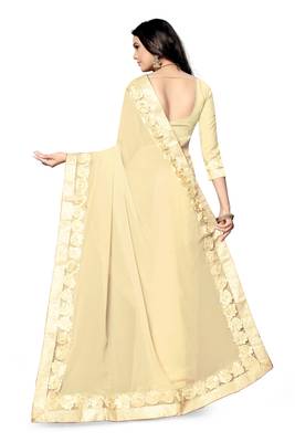 beige embroidered georgette saree with blouse 4