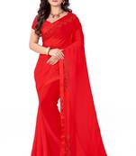 red printed georgette saree with blouse