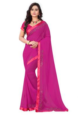 pink printed georgette saree with blouse 1