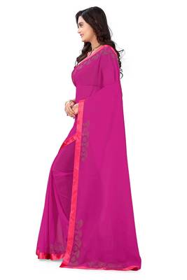 pink printed georgette saree with blouse 2