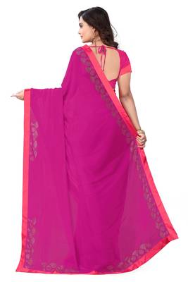pink printed georgette saree with blouse 3