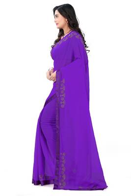 purple printed georgette saree with blouse 2